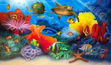 Arrecife de tortugas bajo el mar Pinturas al óleo